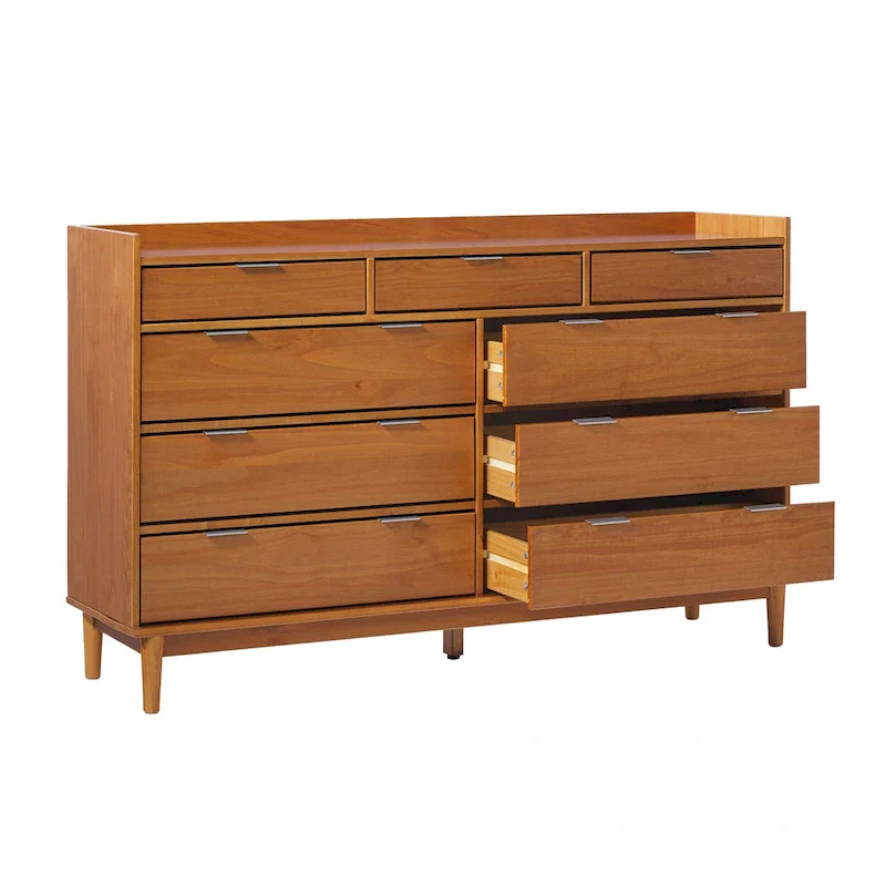 Solid Pine Wood 9-Drawer Dresser with Gallery Top