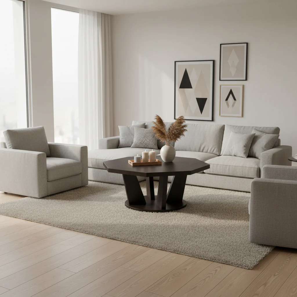 40-Inch Octagon Wood Coffee Table – Dark Brown, 40x40x17 in, 33 lbs, Living Room