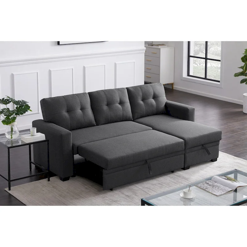 Upholstered Pull Out Sectional Sofa with Chaise - 82 W x 53 D x 34.5 H