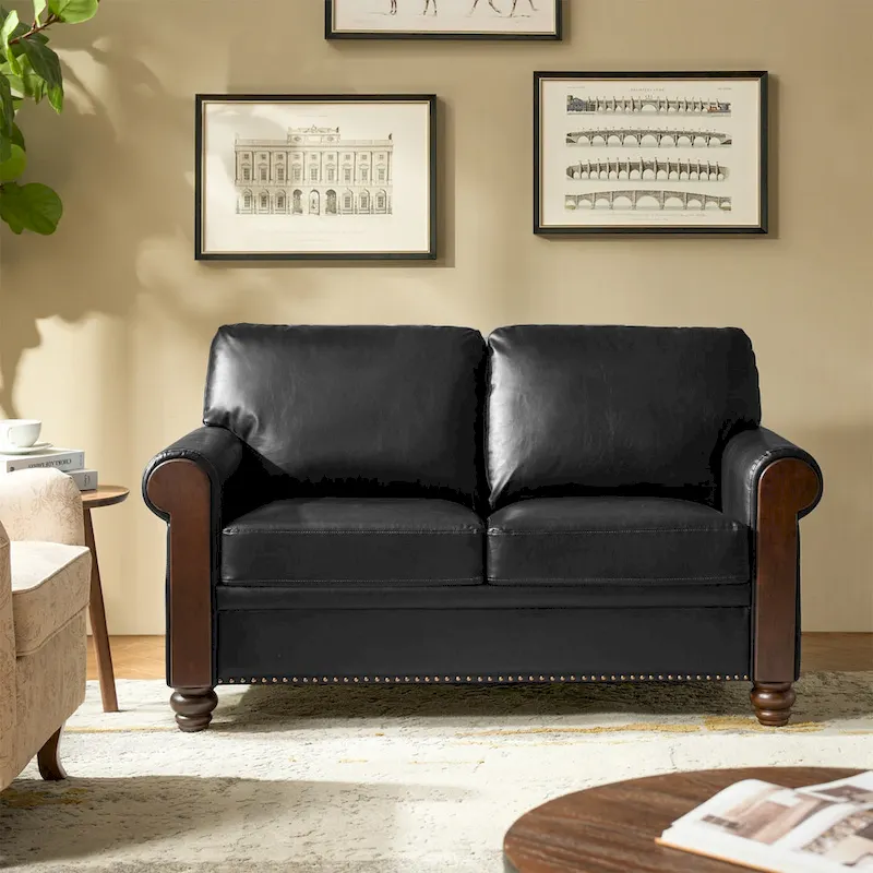 Hedda Transitional 59Wide Leather Sofa with Solid Wood Legs by HULALA HOME
