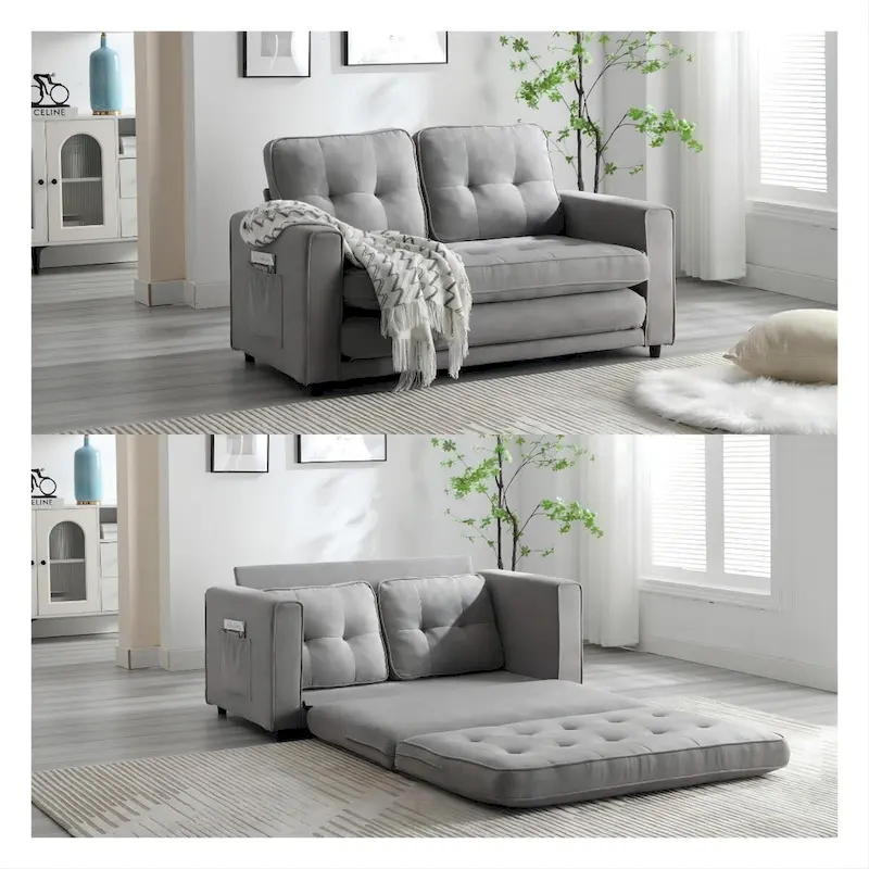 Plush Velvet Convertible 3-Fold Sofa Bed - 31.10 x 55.00 x 31.00