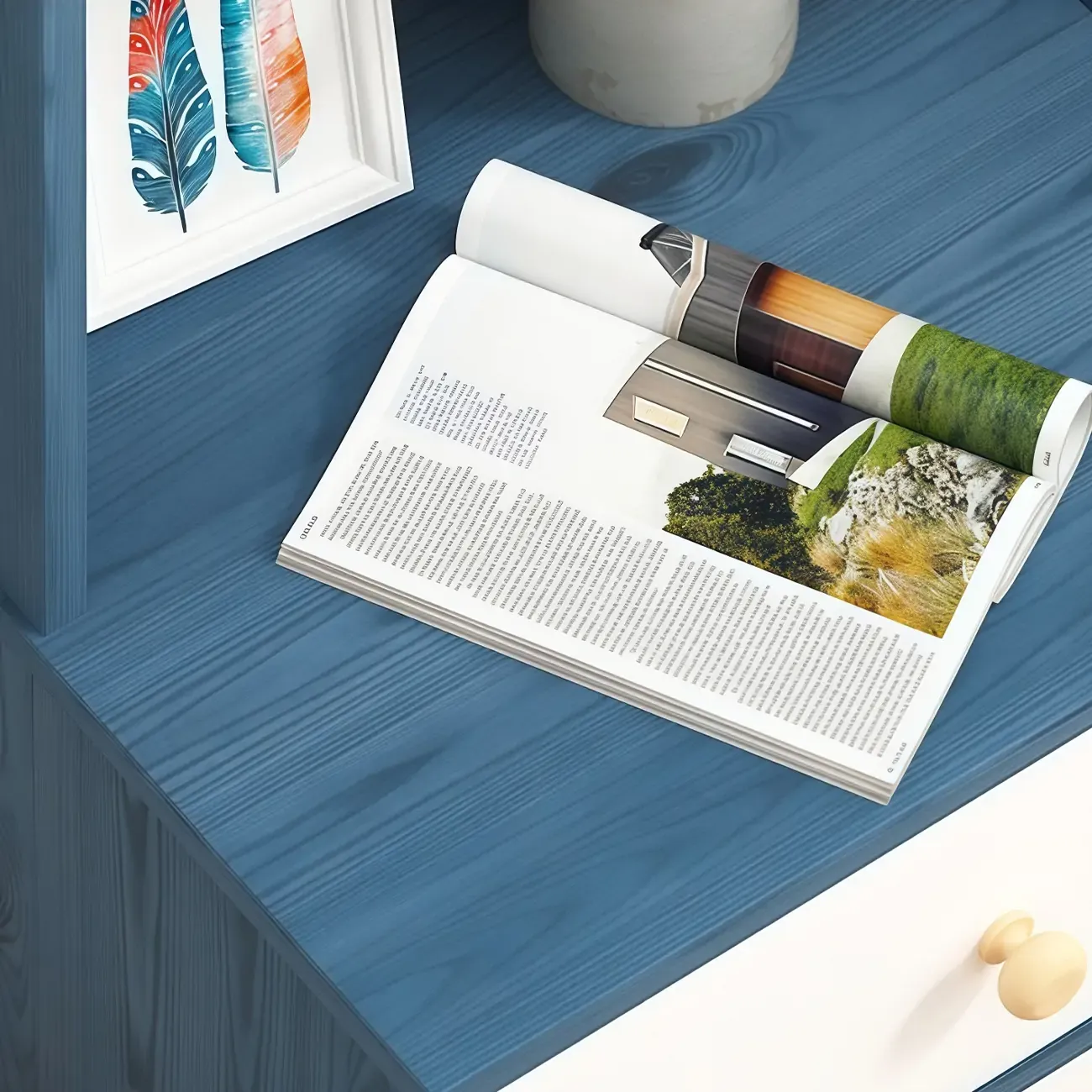 Modern Tall Wood Spacious Shelves 2-Drawer Nightstand