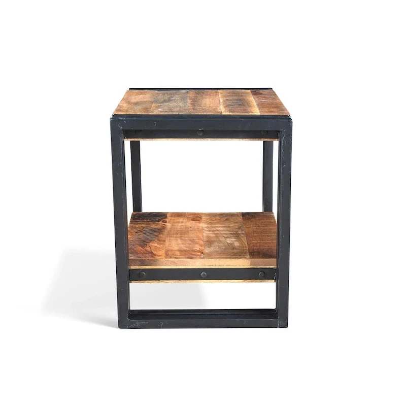 Natural Mango Wood Side Table with Iron Accents - 24x16x20