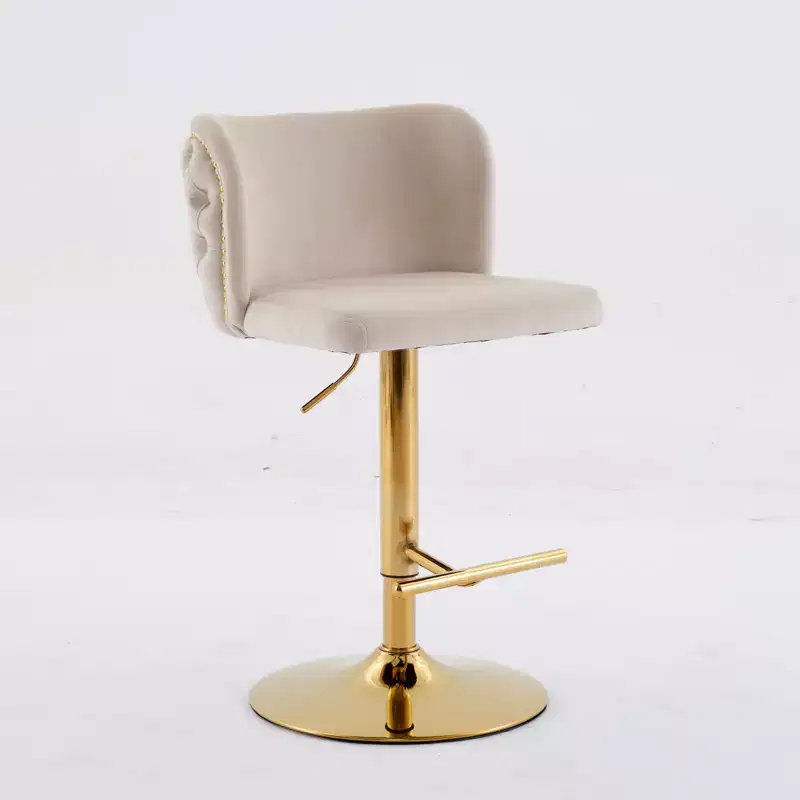 CLIHOME Set of 2 Swivel Barstools Adjusatble Seat Height With Gold-plating Base, Classic Velvet Upholstered Bar Stools