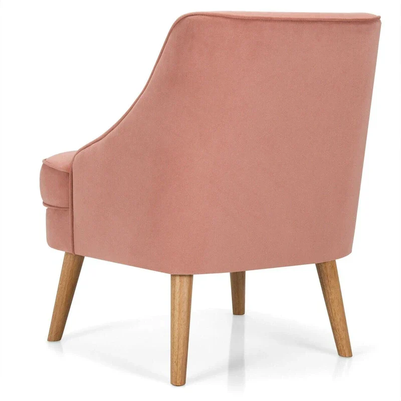 Velvet Upholstered Accent Chair with Rubber Wood Legs - 27 x 25 x 30 (L x W x H)