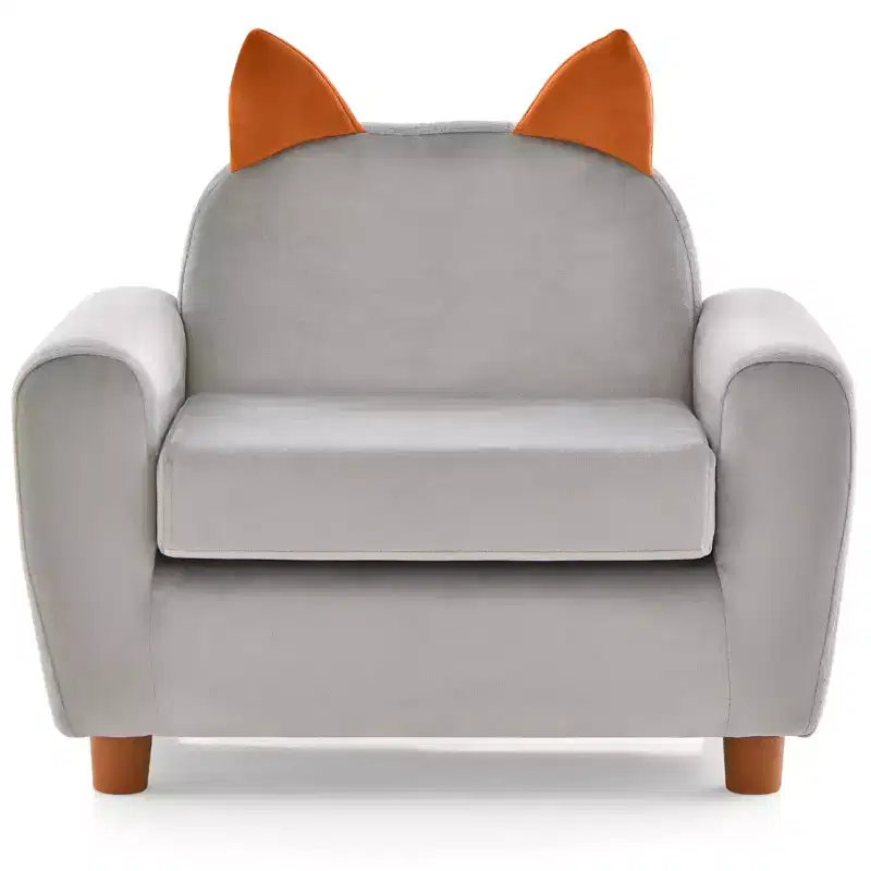 Costway Kids Sofa Children Armrest Chair with Sturdy Wood Construction and Dutch Velvet Pink Rabbit