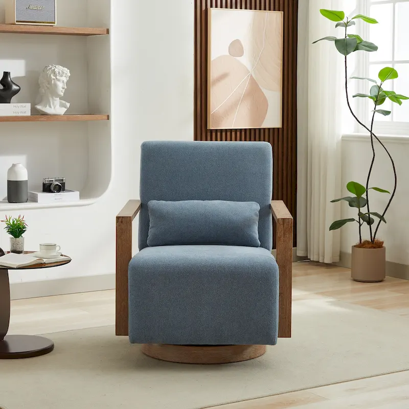 360 Degree Swivel Accent Chair with Solid Wood Armrest and Base