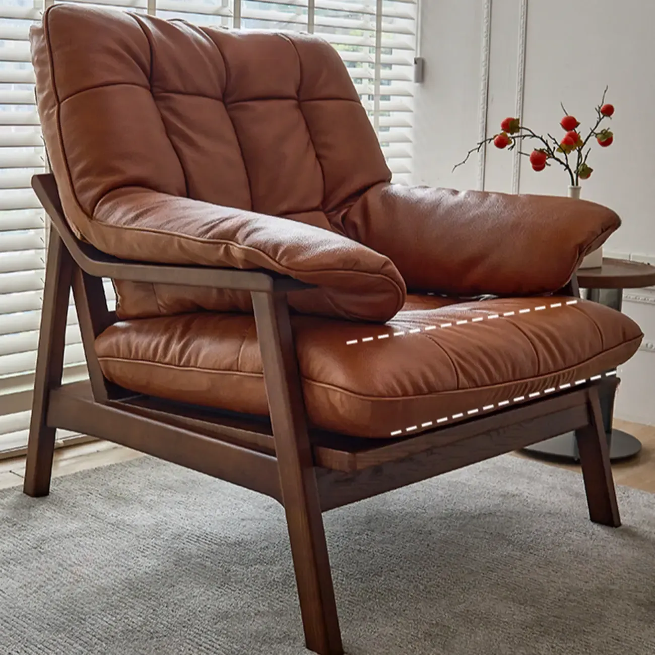 Brown Upholstered Genuine Leather Living Room Accent Chair