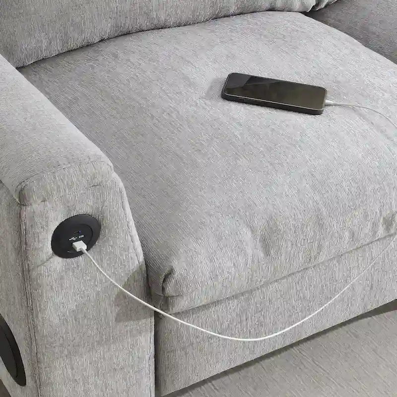 96 Chenille Smart Sectional Sofa with Bluetooth Speaker, Drop-Down Table & USB Charger and 3-Seater Cloud Couch