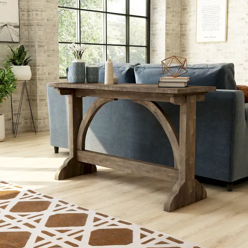 Rustic Oak 47-inch Console Table with Trestle Base