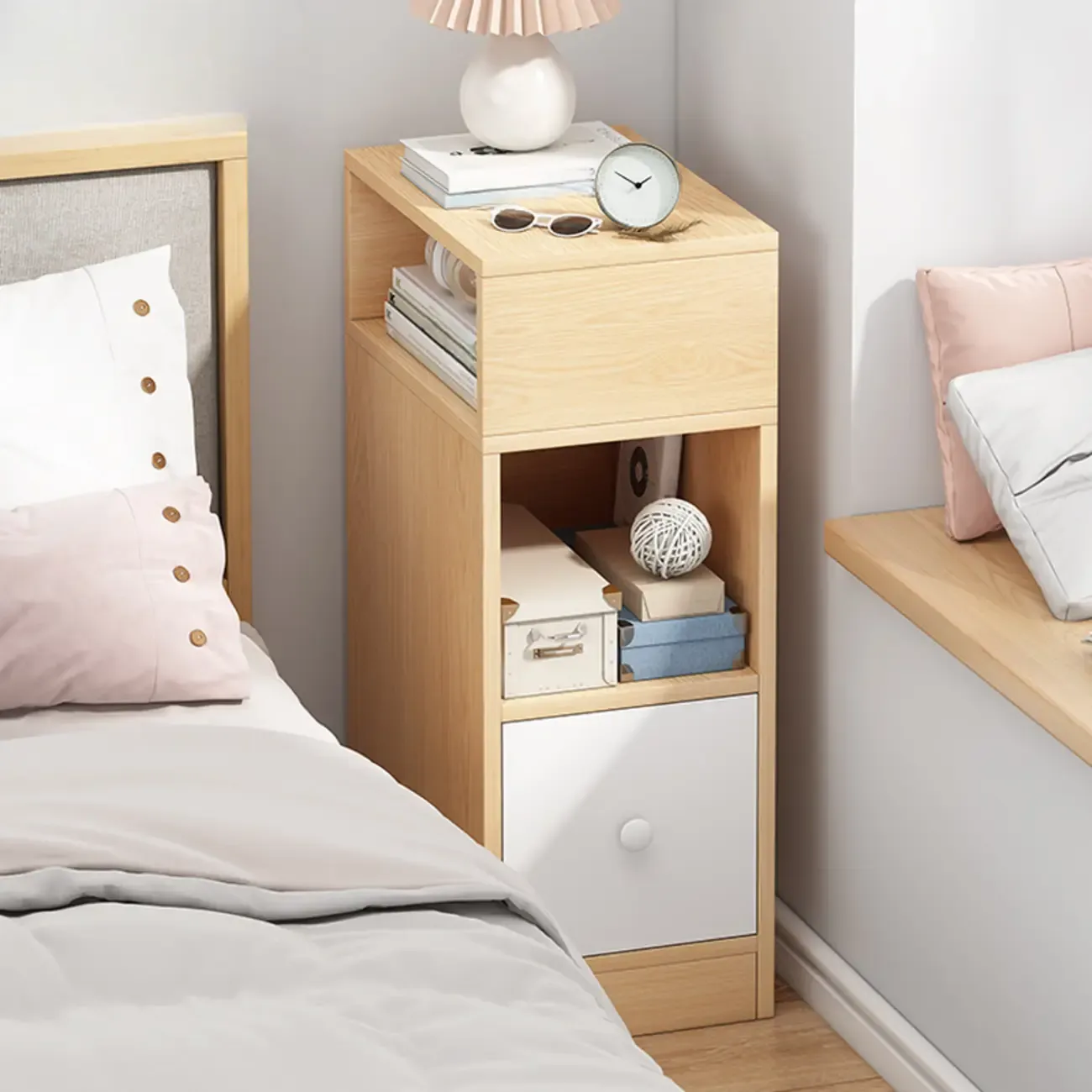 Natural Finish Casual Engineered Wood 3 Drawer Nightstand