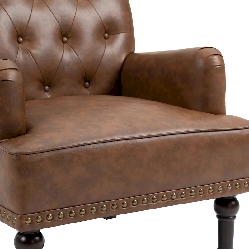 Tufted Vegan Leather Accent Chairs Armchairs with Nailhead Trim