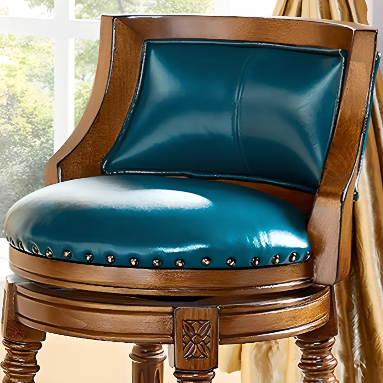 Traditional Blue Faux Leather Swivel Round Bar Stools