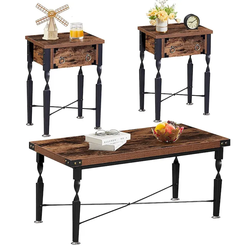 Taomika Nightstands, Coffee Table, Modern Coffee Table Sets, Rustic Brown, Set of 1/2/3