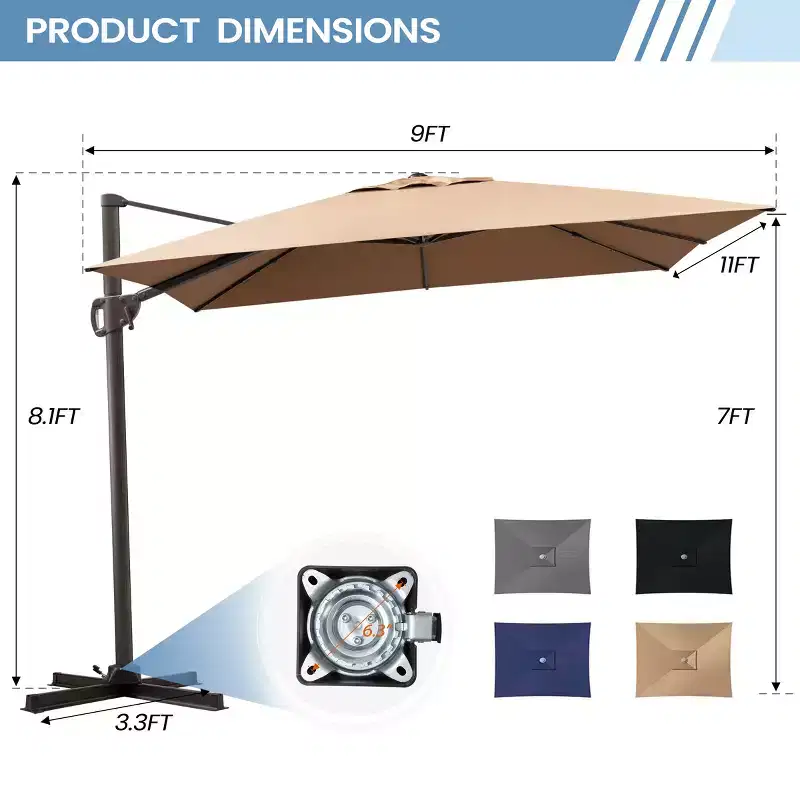 Crestlive Products 9x11FT Cantilever Patio Offset Umbrella 1-Tier Top No Base