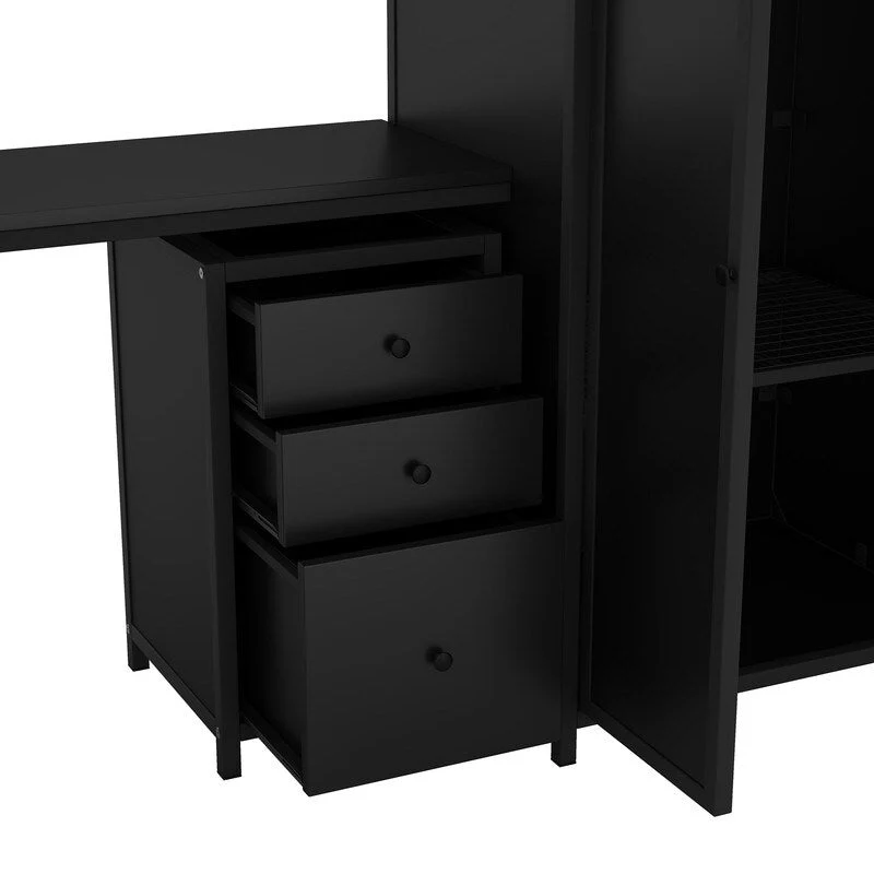 Metal Loft Bed With Wardrobe,Table,Drawer and 4-layers Ladder