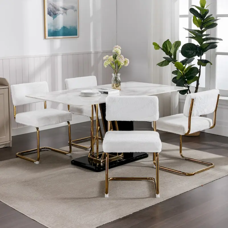 Modern Dining Chairs with Gold Metal Base, Accent Armless Kitchen Chairs with Channel Tufting,Set of 2