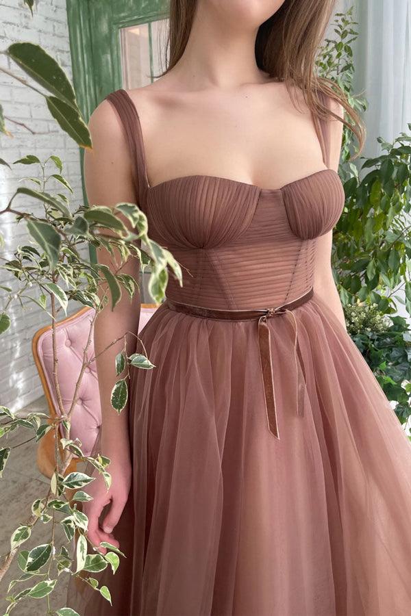 Simple A-line Tea Length Tulle Short Prom Dress Homecoming Dress