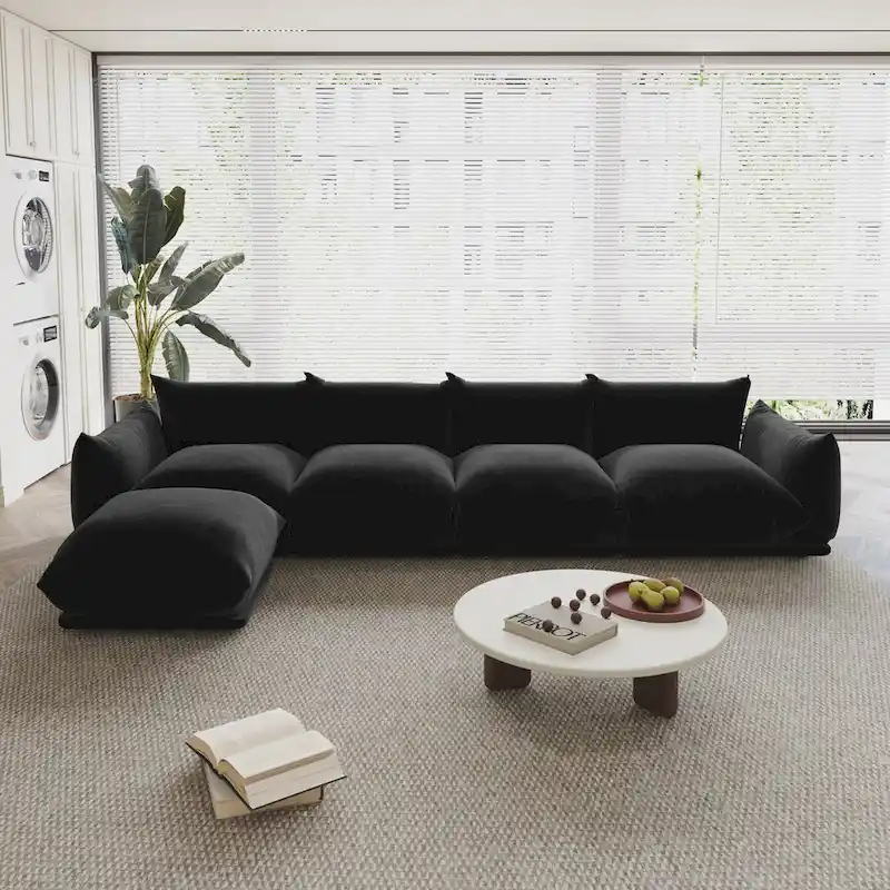 L-Shape Sectional Sofa with Ottoman - Chenille Modular Couch