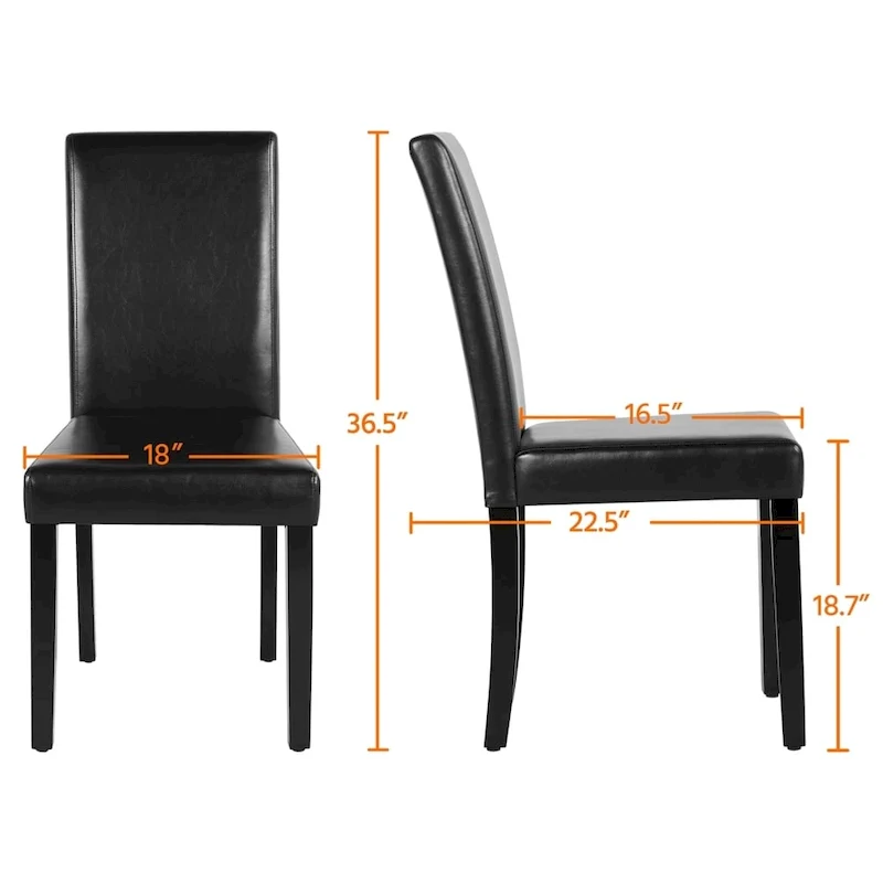 High-Back Faux Leather Dining Chairs with Foam Cushion & Rubberwood Legs – Black / Grey / Brown / White