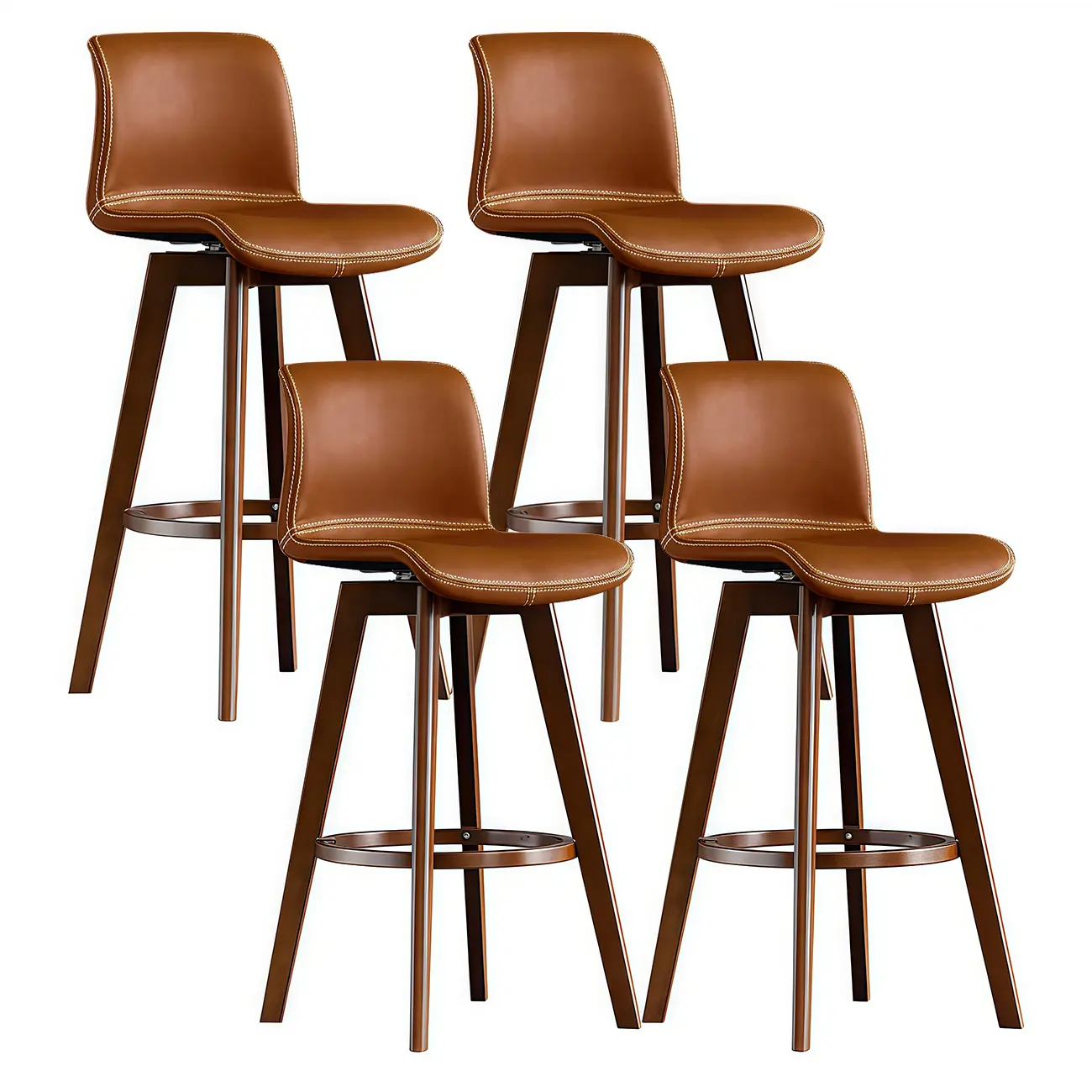 Mid-Century Distressed Leather Swivel Bar Stool with Back