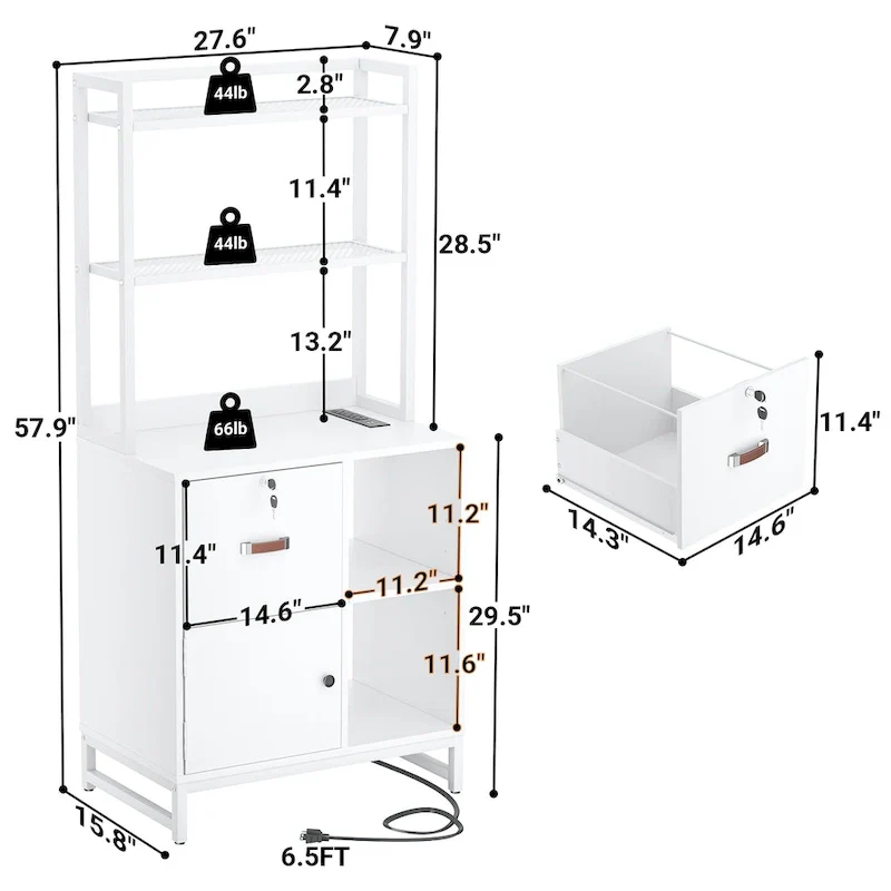 27.6  Wide Drawer File Cabinet, Wood Filing Cabinet With Charging Station and Locks
