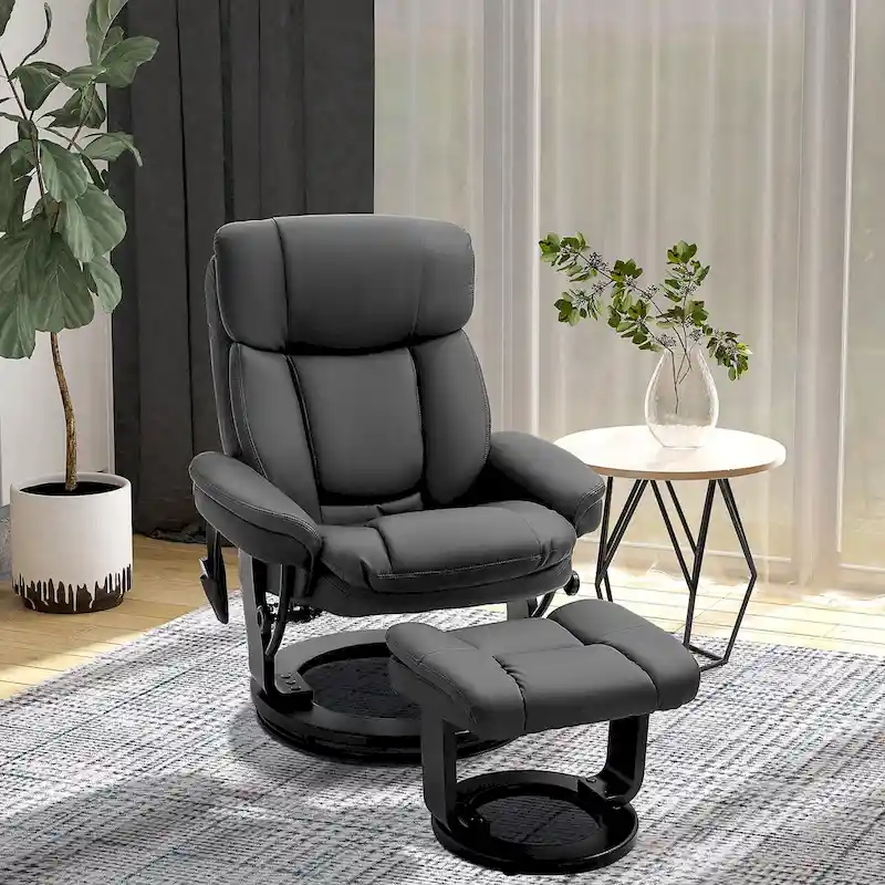 Black / Brown PU Leather Swivel Massage Recliner with Ottoman – 1 Person
