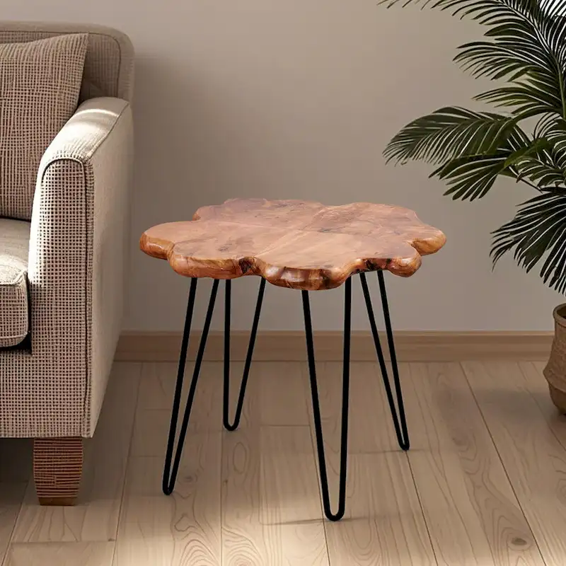 Greenage Live Edge Wood Coffee Table 4 Panels Table with Hairpin Legs