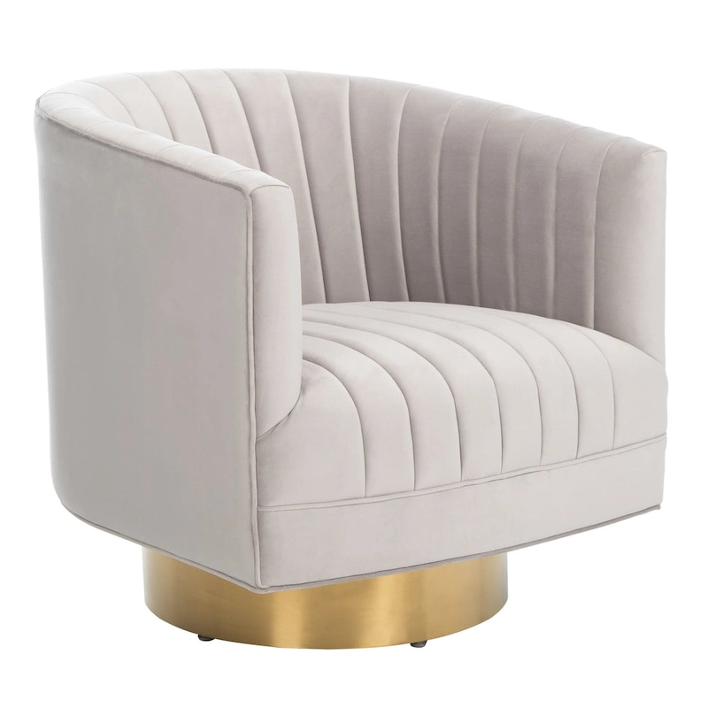 SAFAVIEH Couture Matejka Swivel Channel Tufted Barrel Chair - 28 W x 31 L x 30 H - 28Wx31Dx30H