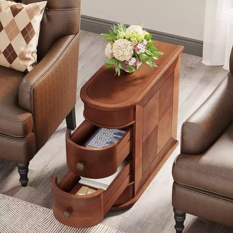 LITTLE TREE 2 Drawer Narrow Solid Wood End Table Walnut