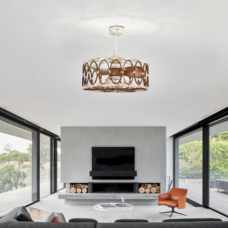 Kolleen 24-inch Weathered White and Imitation Wood 6 Lights 3 Blades Lighted Ceiling Fan with Remote