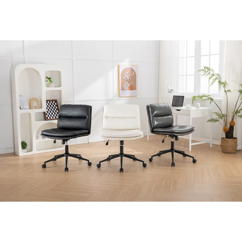 Roundhill Bizerte Adjustable Swivel Criss Cross Chair, Wide Seat Office Chair Vanity Chair
