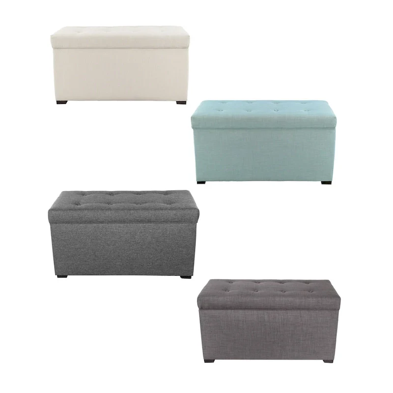 Beige / Green / Grey / Grey-Red Button-Tufted Storage Bench, Seats 1