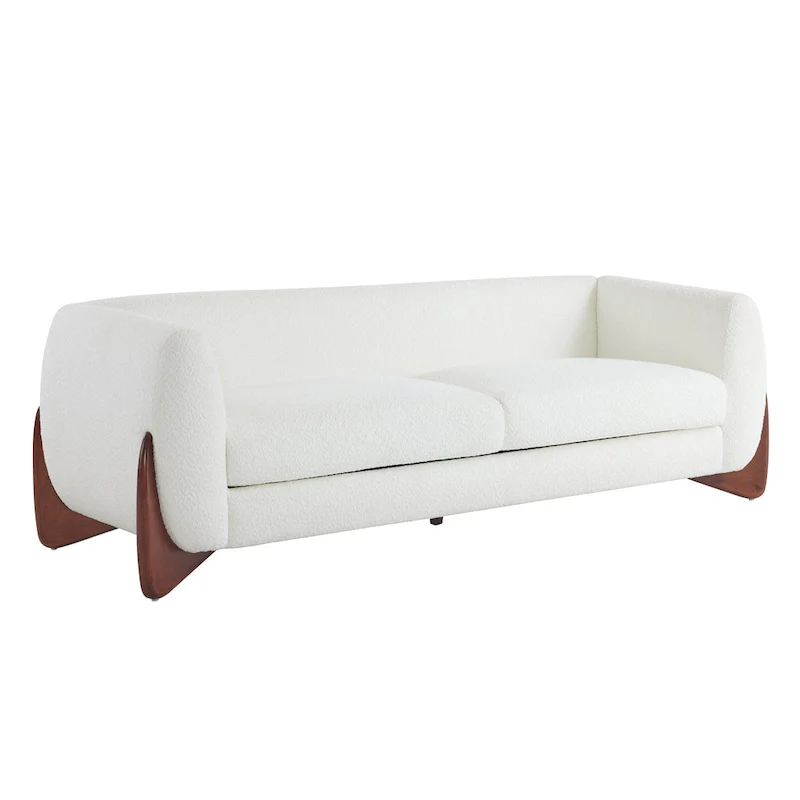Off-White Boucle 3-Seat Sofa with Birch Wood Legs