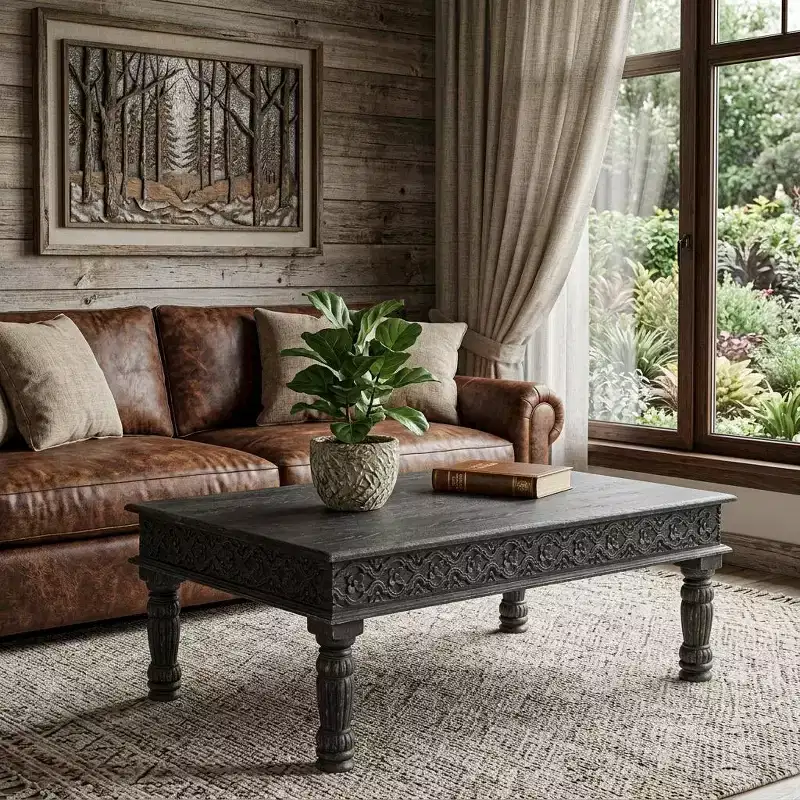 HomeRoots 51 Black Solid Wood Distressed Coffee Table