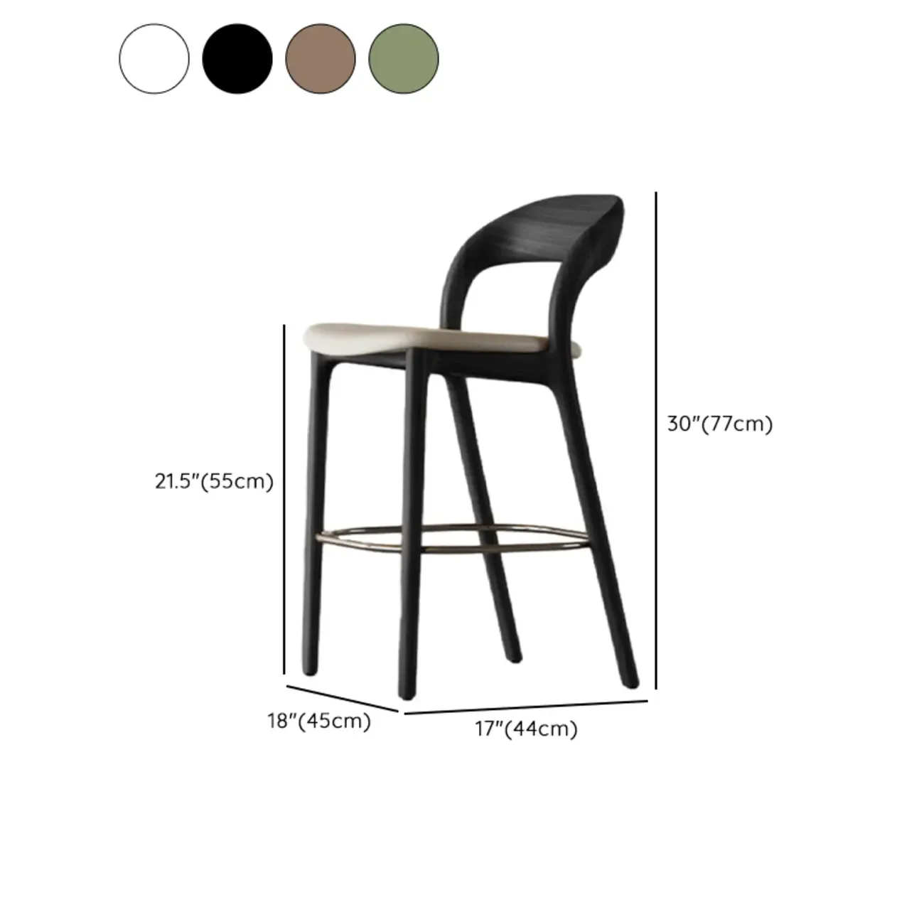 Mid-Century Modern Wood Faux Leather Bar Stool