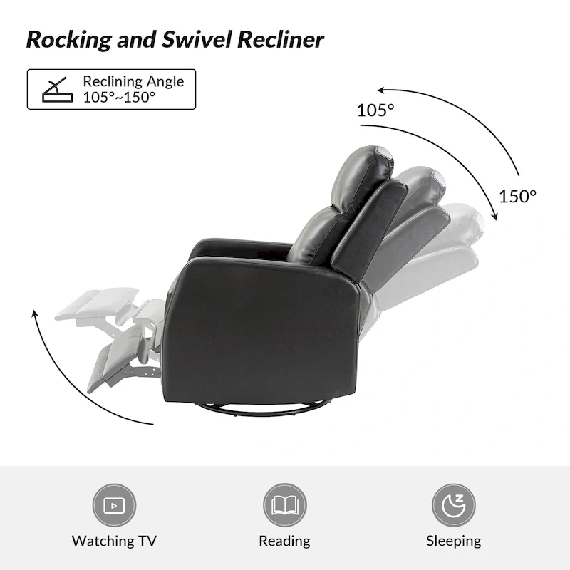 Modern Faux Leather Manual Rocking Swivel Recliner with Wingback