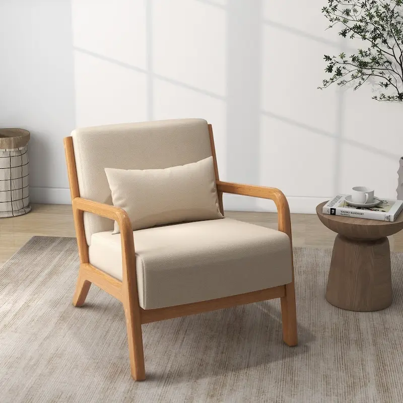 Mid-Century Modern Fabric Upholstered Wood Arm Chair