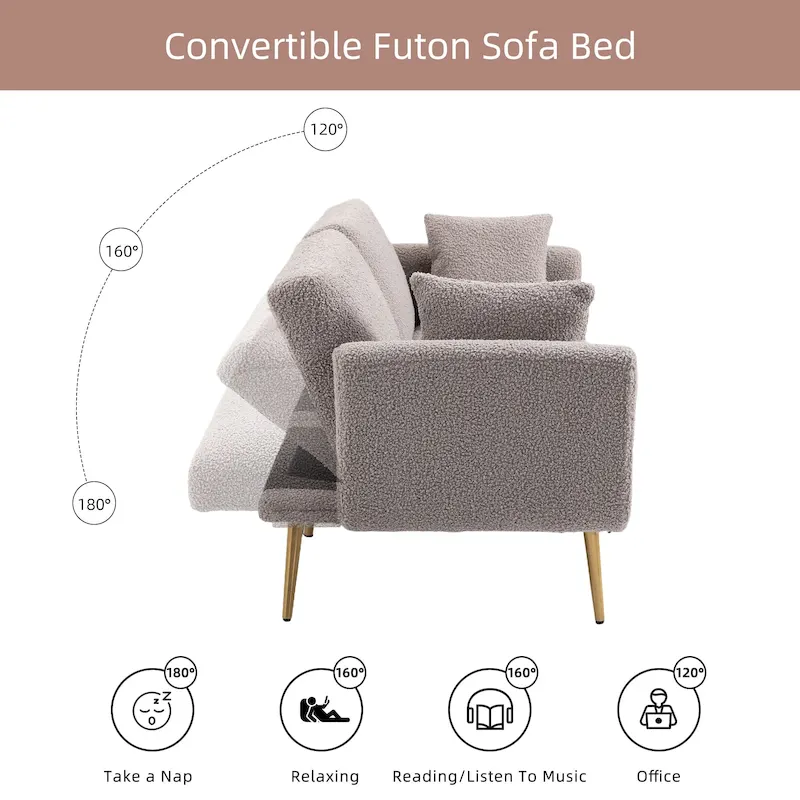 Teddy Fabric Upholstered Tufted Loveseats Sleeper Sofa With Rose Golden Legs