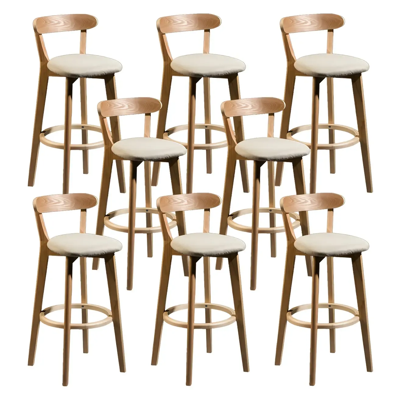 Wooden Upholstered Low Back Bar Height Stools Set of 2