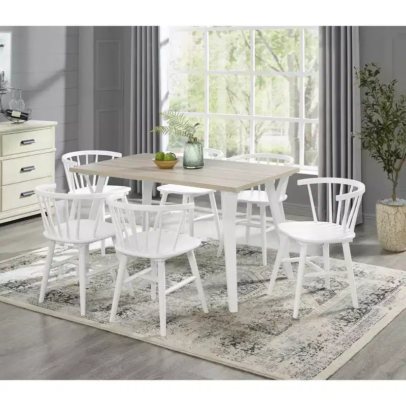 Alwynn White and Natural Wood 7-piece Dining Set, Dining Table with 6 Windsor Chairs