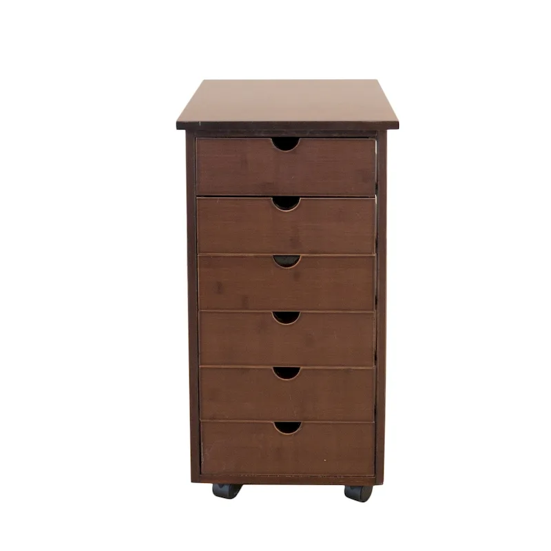 Espresso/Caramel/Natural/White 6-Drawer Rolling Bamboo Storage Cart – 1 User