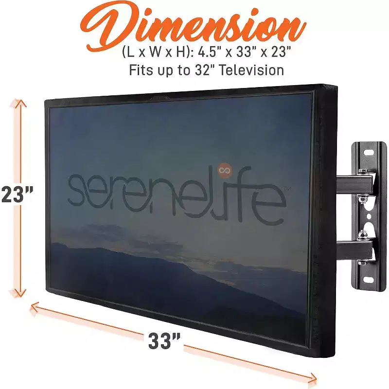 SereneLife Outdoor/Indoor Full TV CoverWeatherproof and Dust-Proof TV Screen Protector - Black