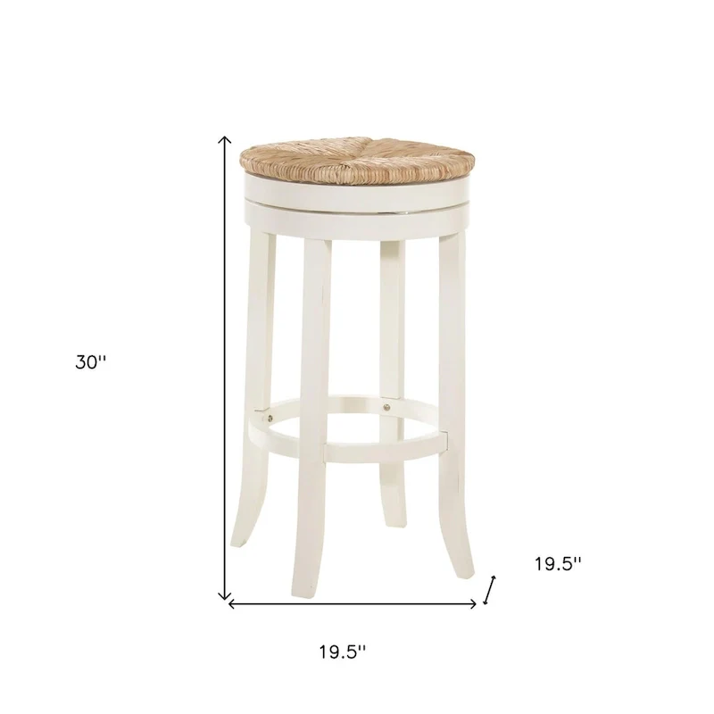 HomeRoots 30 Natural And Antiqued White Solid Wood Swivel Backless Bar Height Bar Chair With Footrest - 19.5