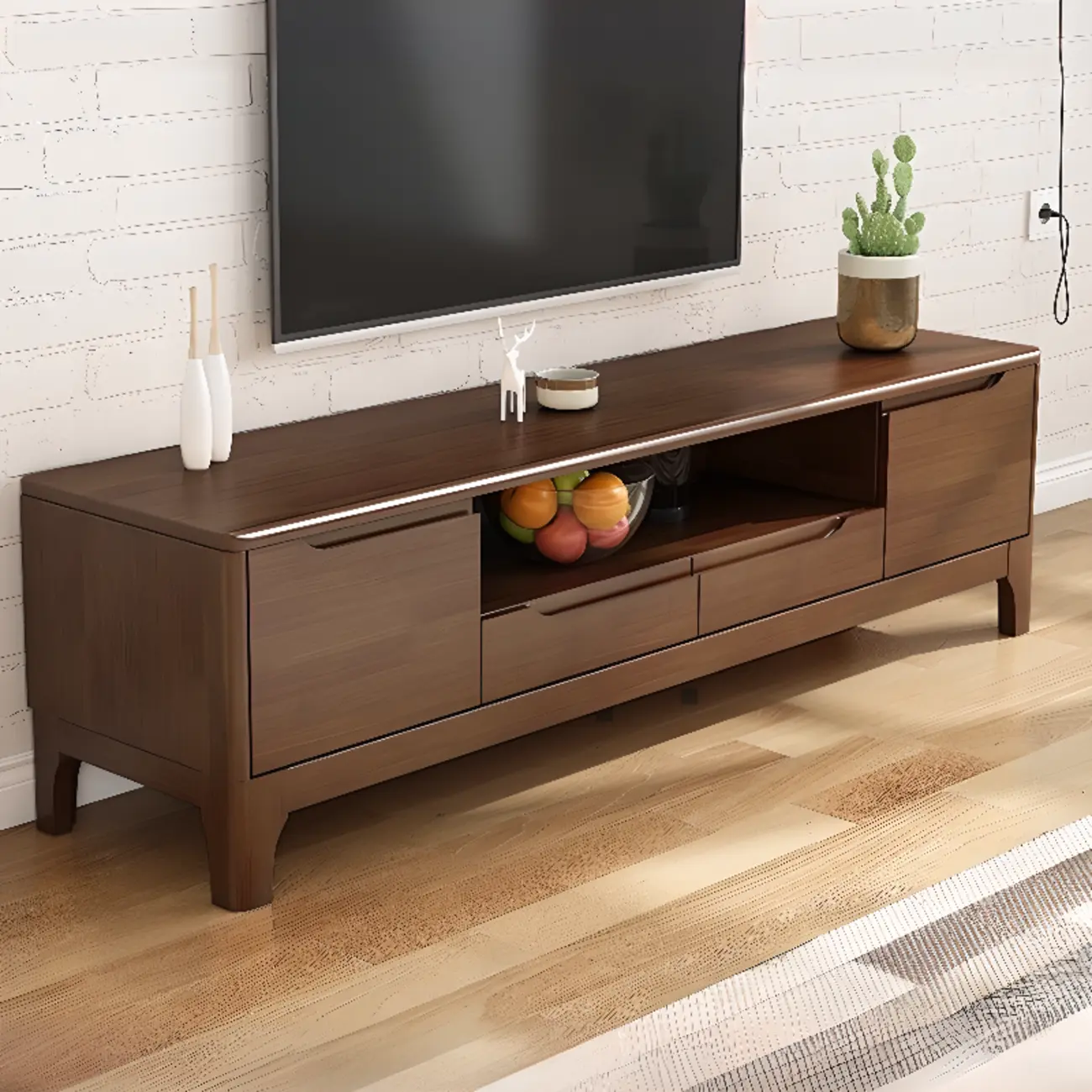 Durable Natural Wooden TV Stand with Cable Management