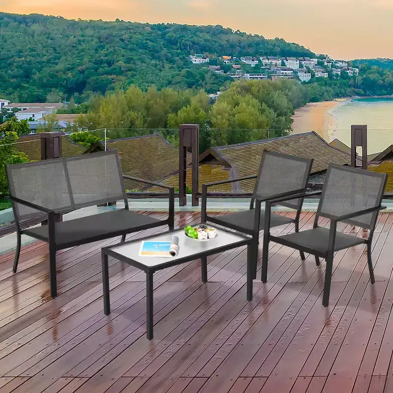 Costway 4 PCS Patio Furniture Set Sofa Coffee Table Steel Frame Garden