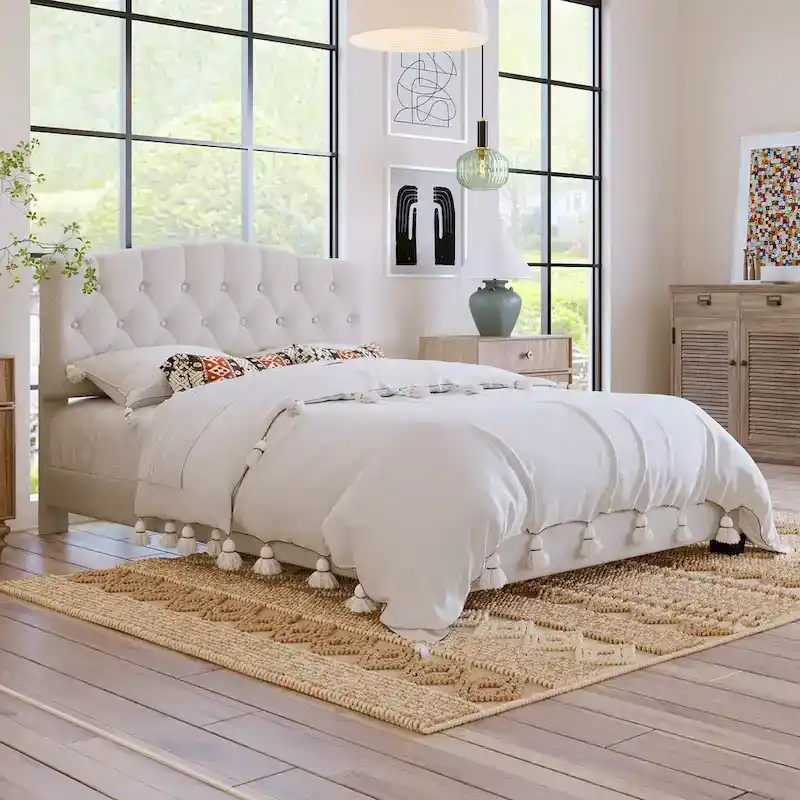 Upholstered Sofa with Tufted Cushions