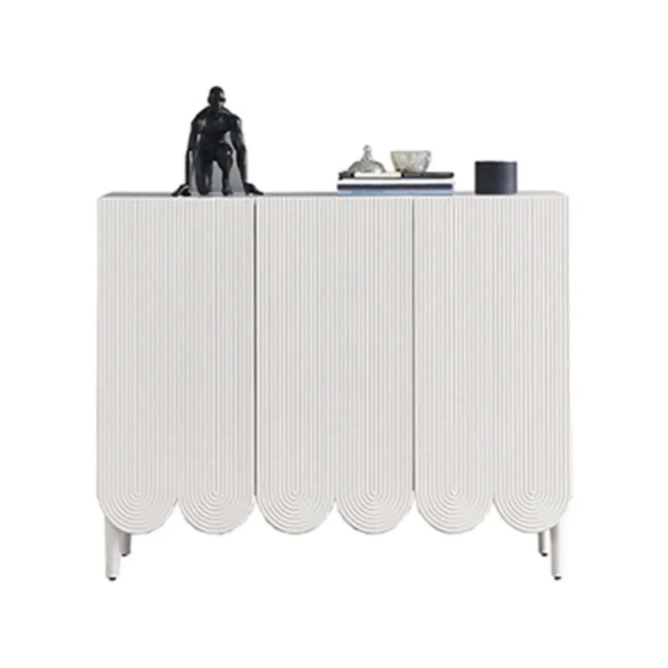 Modern White Wood Scalloped Adjustable Shelves Cabinet