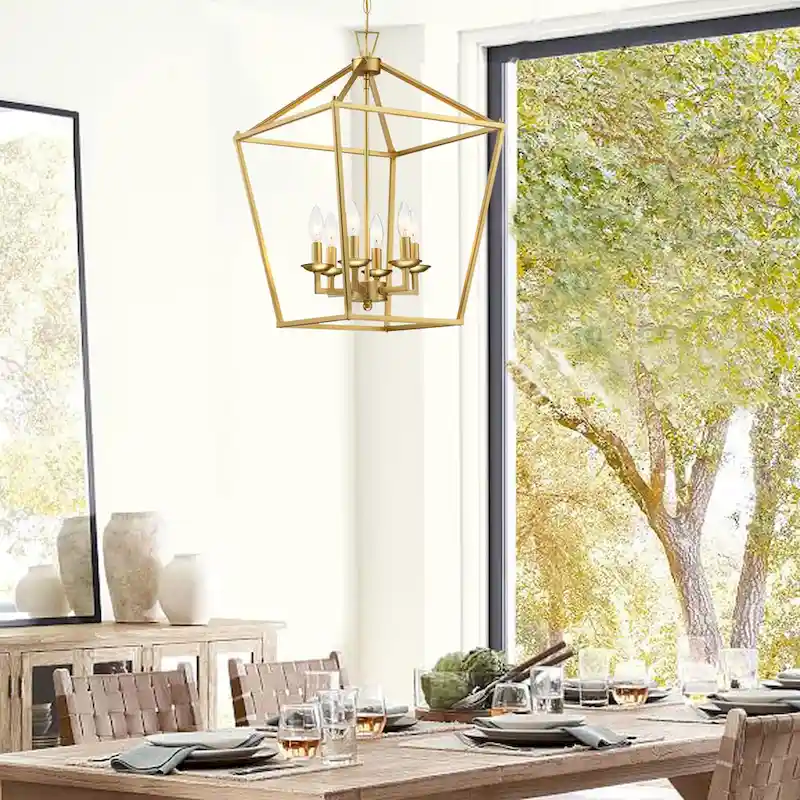 2-PK 16 in. 6-light Geometric Lantern Chandelier with soft gold finish/Matte Black finish