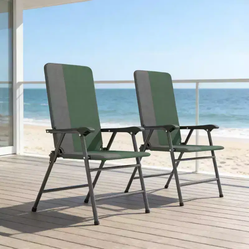 NAYSAYE Folding Patio Chairs Set of 2 High Back Outdoor Lawn Camping Chairs Padded Portable Seating for Backyard Beach, 26*23.6*41.7